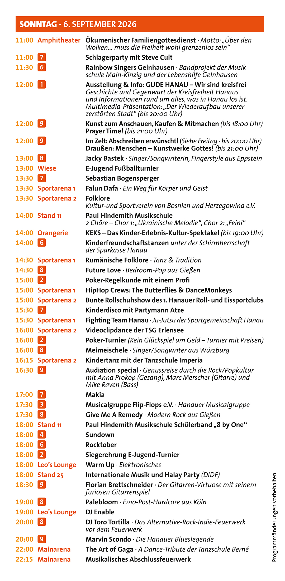 Programm Sonntag